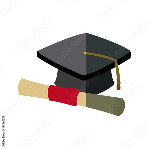 graduation cap and diploma rolled finish education symbol