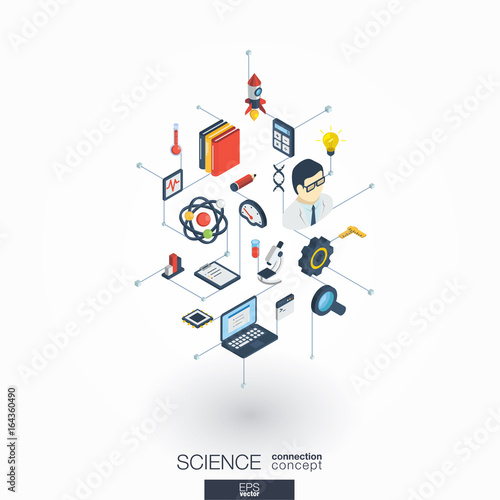 Science integrated 3d web icons. Digital network isometric interact concept. Connected graphic design dot and line system. Abstract background for laboratory research and innovation. Vector on white.