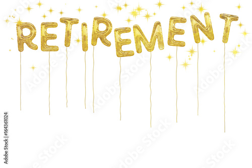 Gold foil retirement party style balloons. White background.
