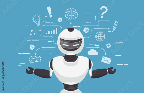 Chat bot, robot virtual assistance. Artificial intelligence concept online.