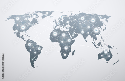 World map with global connections. Concept of connecting people to network around the world.