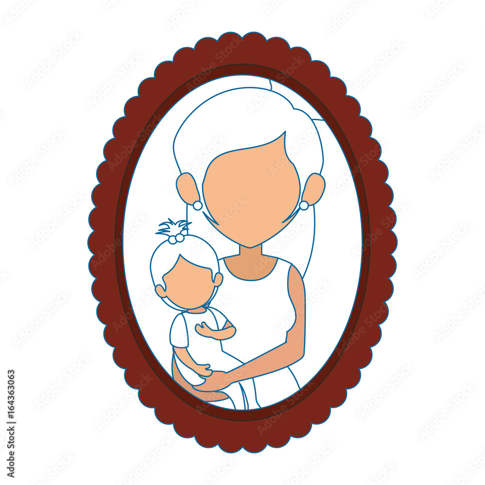 Fototapeta premium frame with mother and daughter picture icon over white background vector illustration