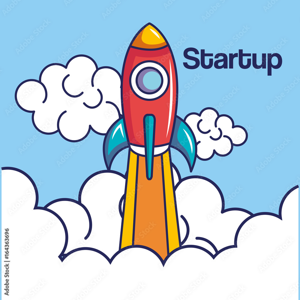 Start up design with rocket and clouds over blue background vector illustration Start up design with rocket and clouds over blue background vector illustration