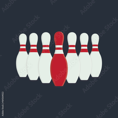 Leader Illustration. Flat Design of Bowling Skittles. Group Of Bowling Pin 