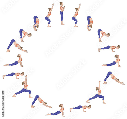 Sun salutation. Surya namaskara B. Yoga sequence.
