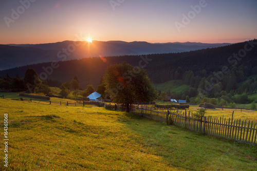 Beautiful summer sunrise landscape in Bucovina, Romania
