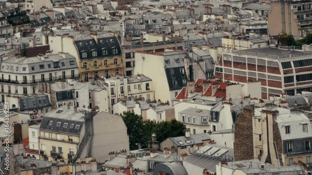 Aerial establishing shot of a typical Paris, France neighborhood Aerial establishing shot of a typical Paris, France neighborhood