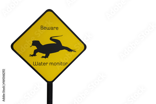 Caution beware water monitor traffic sign template isolated on white background