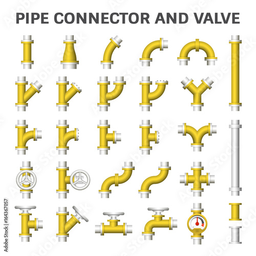 Pipe icon and flange fitting. Include control valve and pressure gauge or manometer. For pipeline construction and transportation liquid or gas i.e. crude, oil, natural gas, sewage, wastewater etc. 