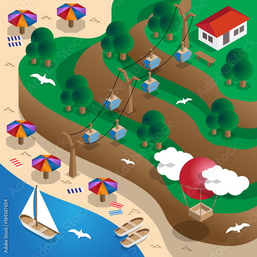 Seacoast. Isometric. Vector illustration.