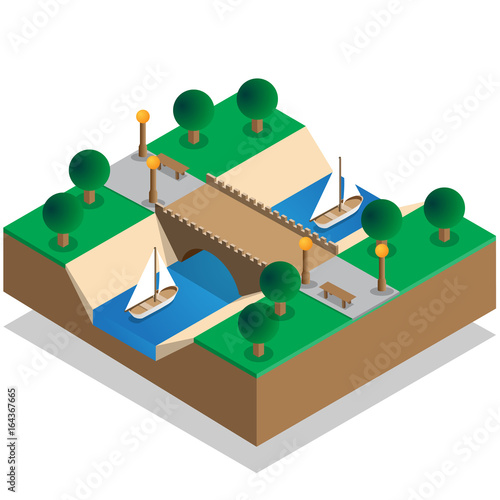 The river in the park. Isometric. Vector illustration.