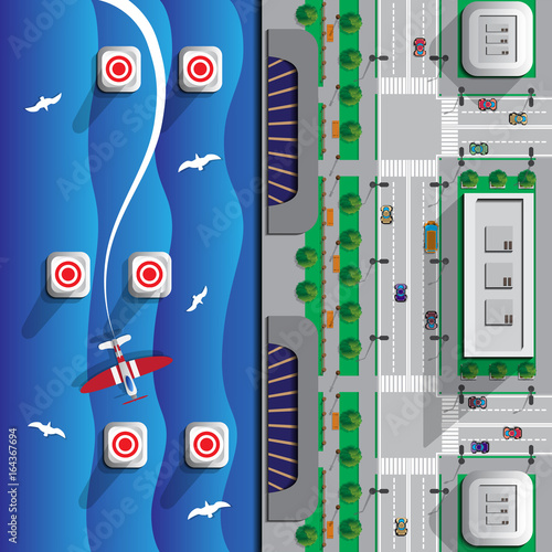 Racing on airplanes. View from above. Vector illustration.