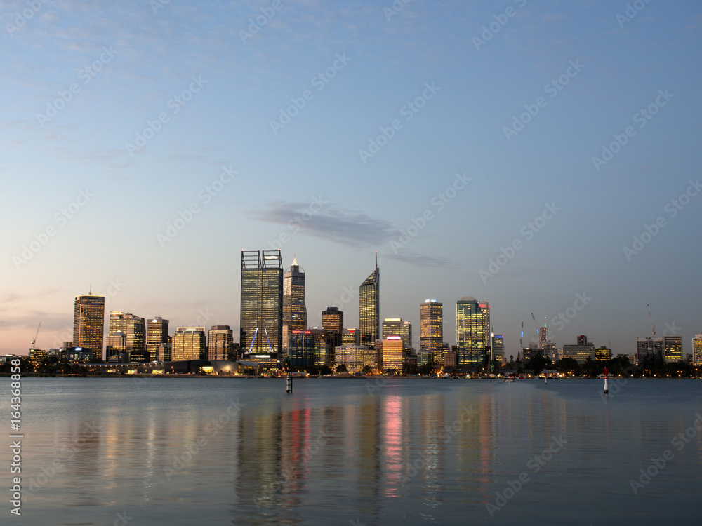Perth City Skyline and Swan River at Dusk