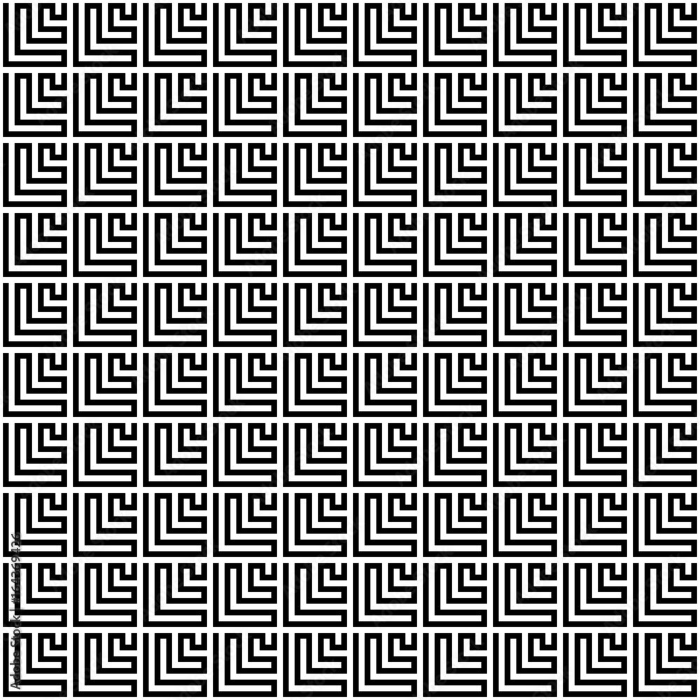 Abstract seamless pattern background. Maze of black geometric design elements isolated on white background. Vector illustration. Abstract seamless pattern background. Maze of black geometric design elements isolated on white background. Vector illustration.