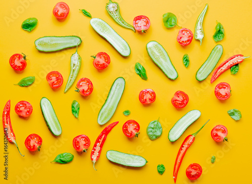 Wallpaper Mural Above view at Chili pepper and cucumbers Torontodigital.ca