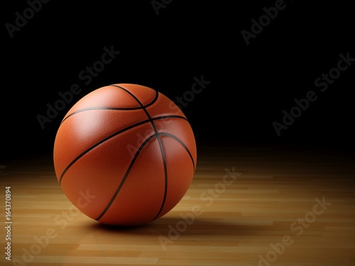 3D rendering basketball ball on wooden floor © julien