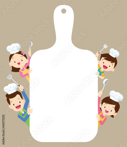 Cute family cooking with space frame