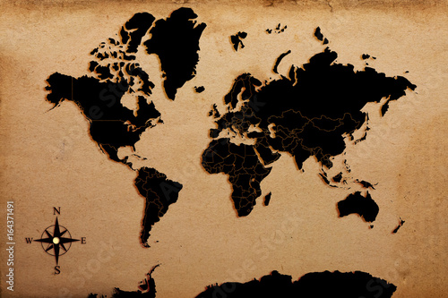 world map on paper texture