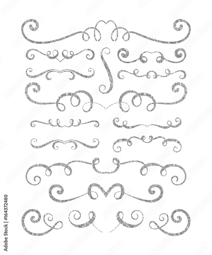 Set of silver textured hand drawn vignettes Set of silver textured hand drawn vignettes