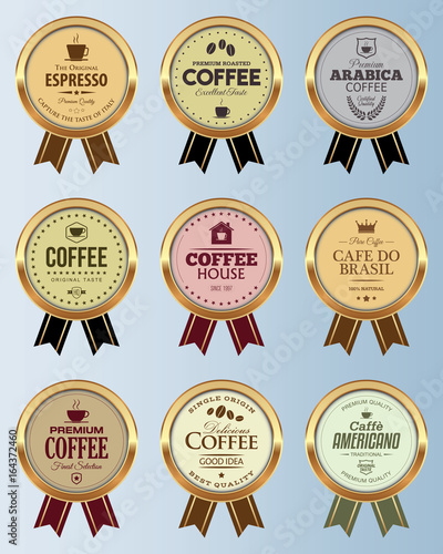 Set of coffee badges