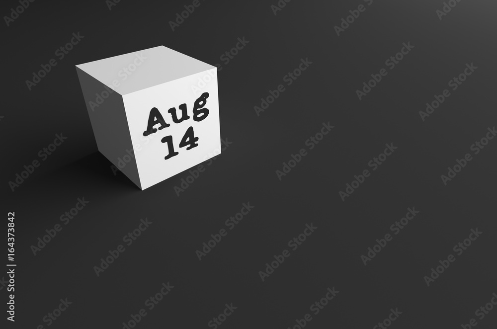 3D RENDERING OF Aug (ABBREVIATION OF AUGUST) 14 ON WHITE CUBE 3D RENDERING OF Aug (ABBREVIATION OF AUGUST) 14 ON WHITE CUBE