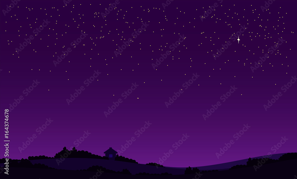 purple sky full of stars, nature background. flat landscape. purple sky full of stars, nature background. flat landscape.