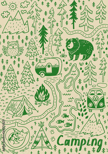 Summer camp and national park seamless pattern