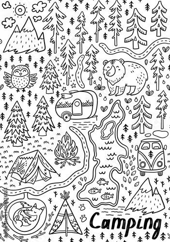 Summer camp and national park seamless pattern