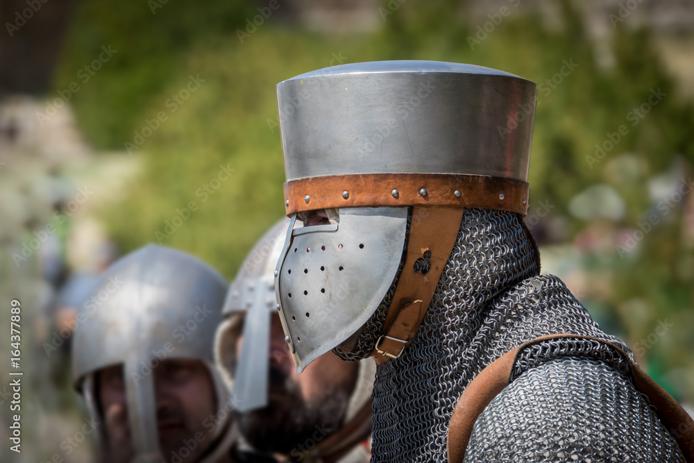 Medieval knight Isolated portrait with blurred background, reenactment ...