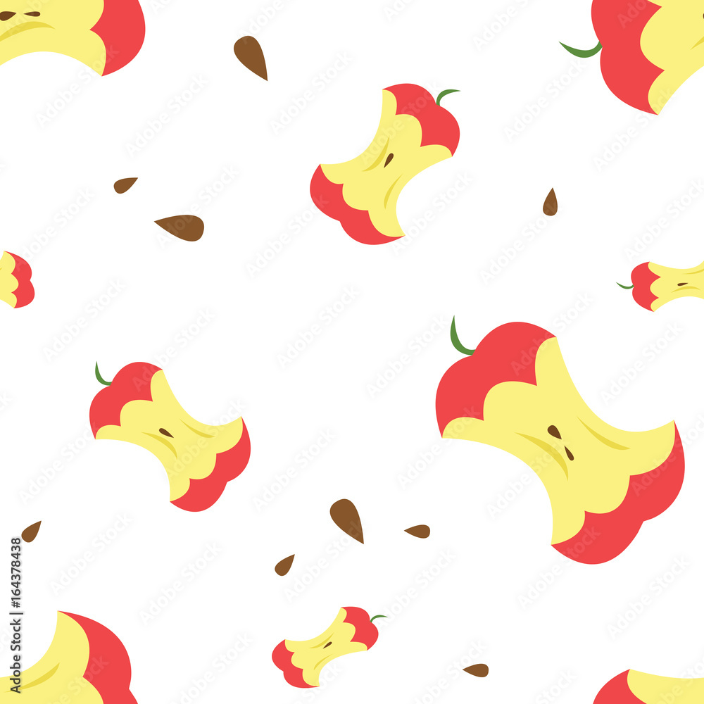 A eaten red apple with seeds. Pattern. Vector illustration.