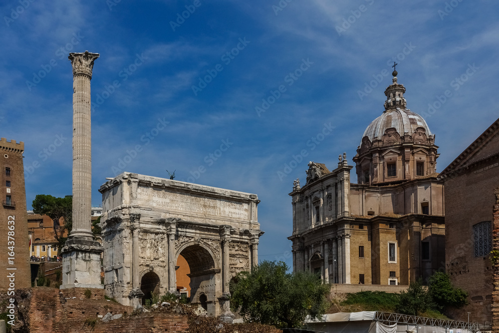 Ruins of Forum Romanum in Rome, Italy