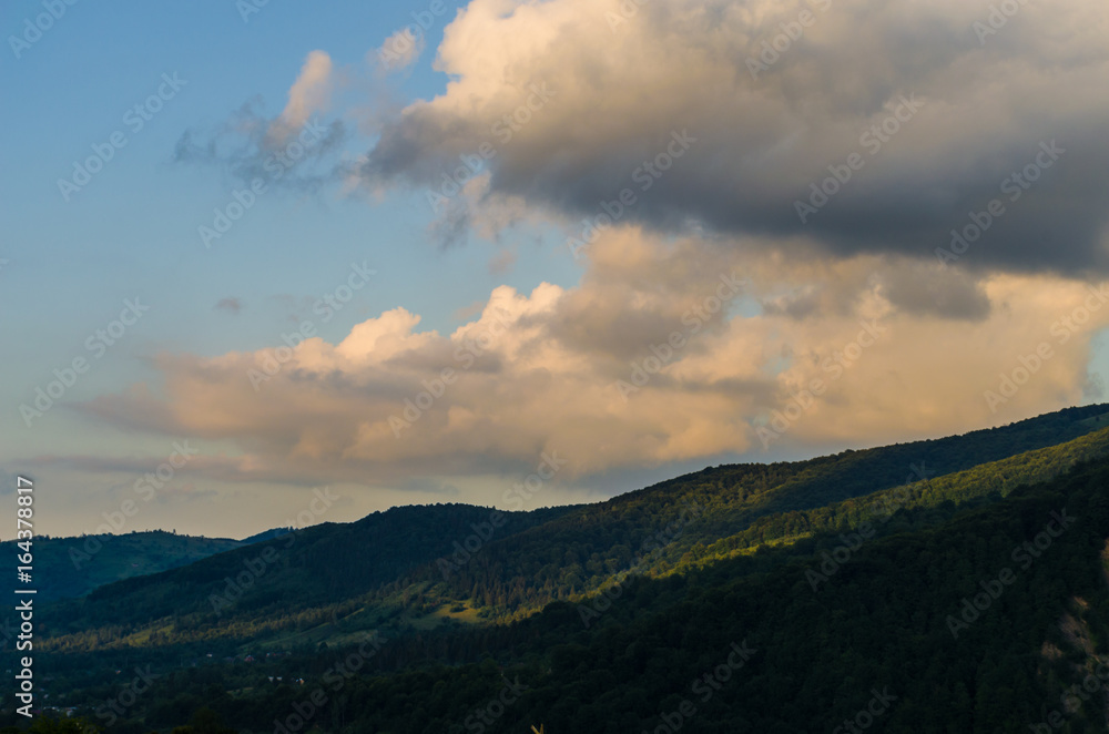Ukrainian carpathian mountains landscape during the sunset
