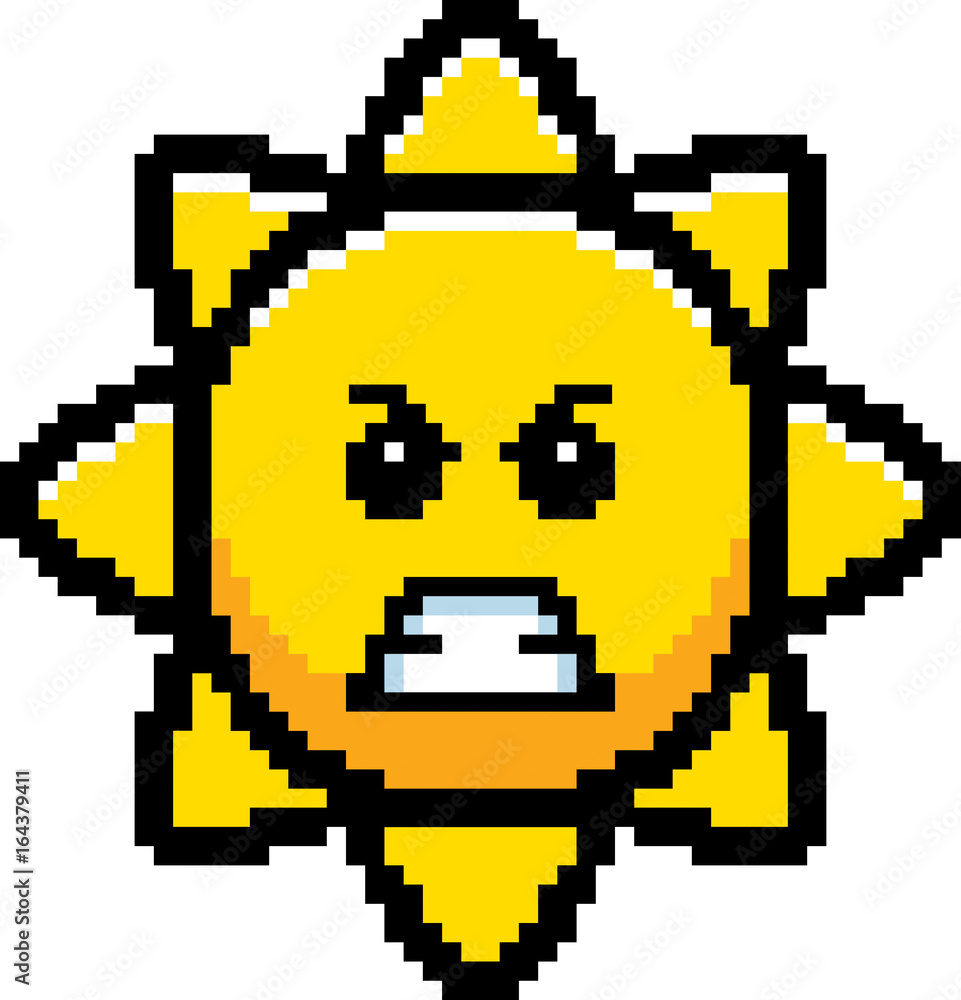 Obraz premium Angry 8-Bit Cartoon Sun