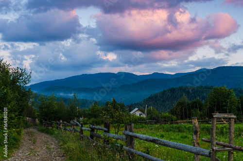 Ukrainian carpathian mountains landscape during the sunset