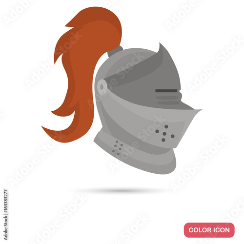 Middle age knight helmet color flat icon for web and mobile design