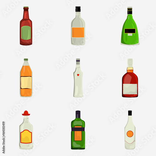Set of alcohol drinks color flat icons for web and mobile design