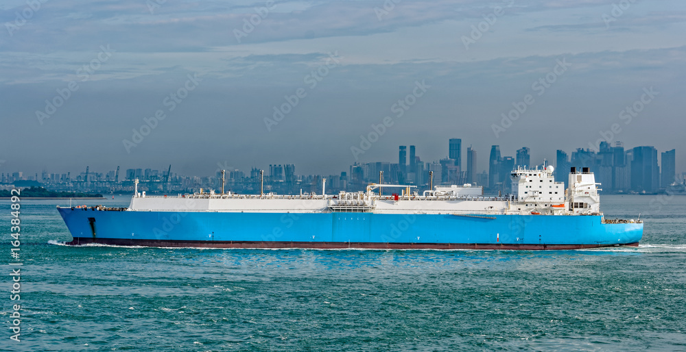 Fototapeta premium LNG tanker is passing by Singapore Strait.