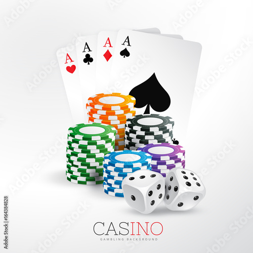 casino playing cards and chips with dice vector background
