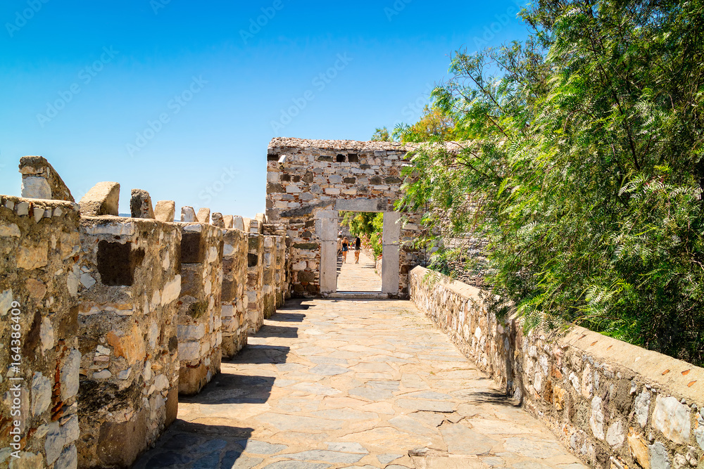 Walls of the famous medieval Bodrum Castle of St. Peter.