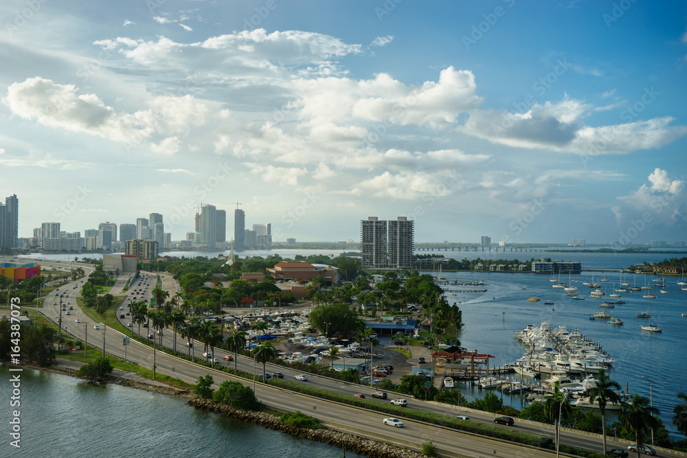 View of Miami in the morning from a bird's flight