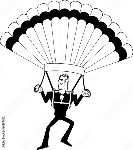 Cartoon Spy in Tuxedo Parachuting