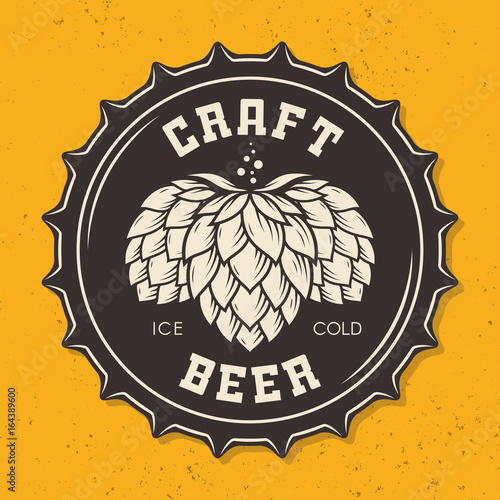 Illustration of craft beer bottle cap with hops