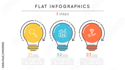 Flat style 3 steps timeline infographic template.