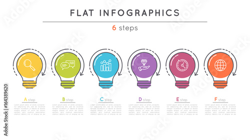 Flat style 6 steps timeline infographic template.