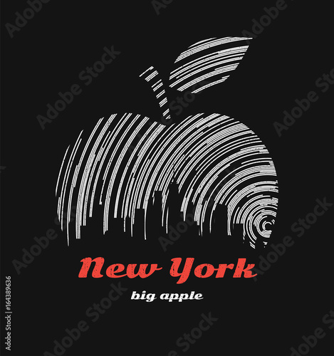 New York big apple t-shirt graphic design with city skyline.