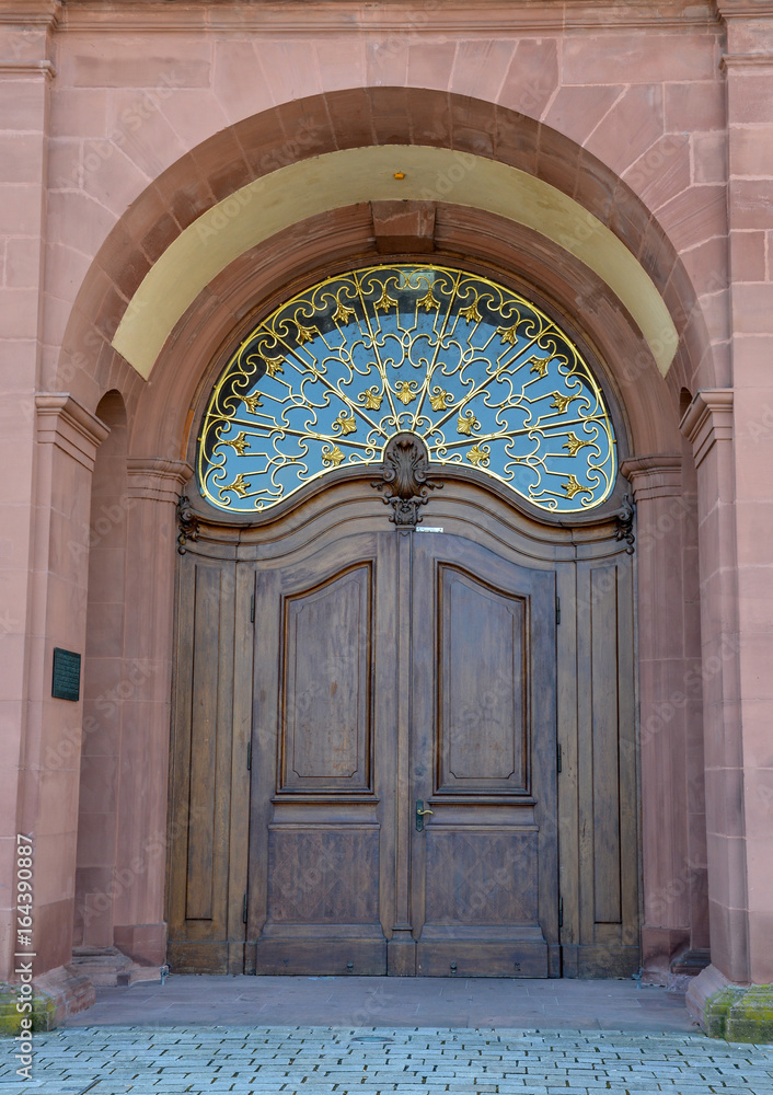 Old wooden door at the castle of Mannheim