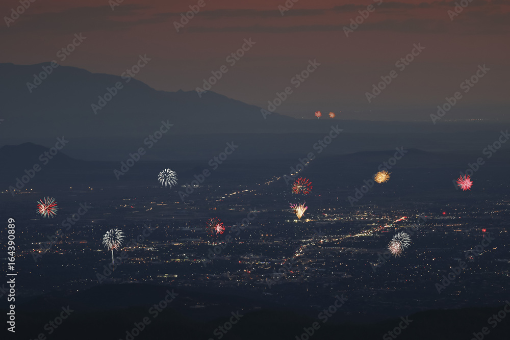 Fototapeta premium A Santa Fe and Albuquerque Fireworks Aerial Shot