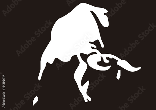 Toro bravo minimalista vector. Silueta de toro en blanco. Concepto de diseño de logotipo vectorial con silueta de toro. Mascota animal poderosa o símbolo de marca corporativa.