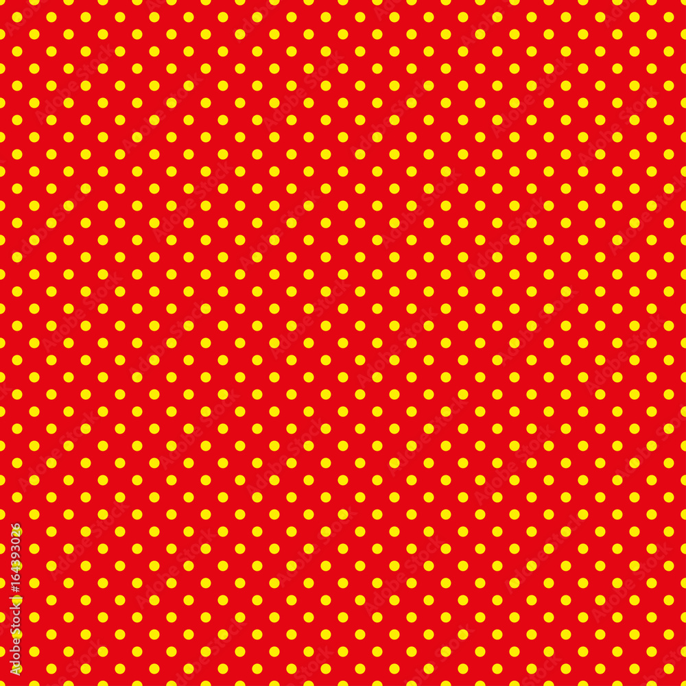 The polka dot pattern. Seamless vector illustration with round circles, dots. Yellow and red. Vector illustration in retro, vintage style print on fabric, textile, wrapping, Wallpaper, scrap-booking