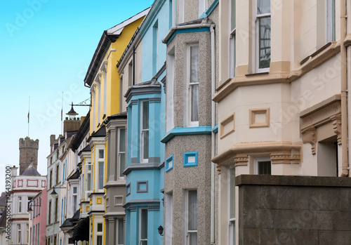 Panorama of colorful townhouses in Caernarfon  Wales.